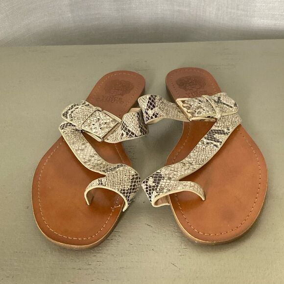 Vince Camuto Size 8M VP-Tadd Leather Sandals Gray Snakeskin Tan Boho EUC - Picture 7 of 7